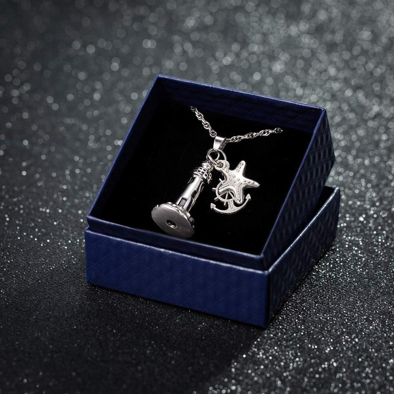 [Australia] - Gredstar Lighthouse Urn Necklace for Ashes Memorial Keepsake Pendant with Starfish Charms Cremation Jewelry 