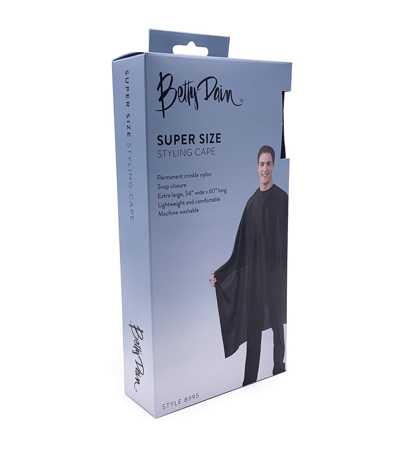 [Australia] - Betty Dain Lightweight Crinkle Nylon Hair Cutting/Styling Cape, Water Resistant, Machine Washable, Lightweight Nylon, Repels Hair, Snap Closure at Neck, Generous 54 x 60 inch Size, Black 