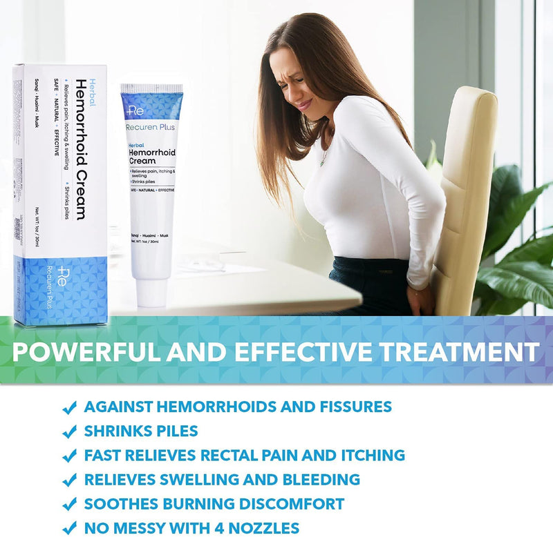 [Australia] - Recuren Plus Hemorrhoids Treatment Hemorrhoid & Fissure Cream Fast Acting Hemorrhoid Cream and Healing Formula for Itching Swelling Bleeding Burning and Maximum Pain Relief 30g 