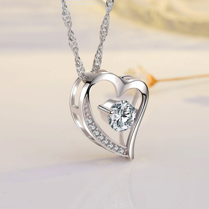 [Australia] - 14k White Gold Plated Forever Lover Heart Pendant Necklace for Women 