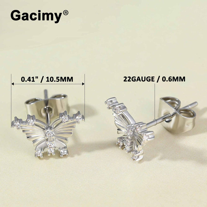 [Australia] - Gacimy Stud Earrings for Women, Hypoallergenic Earrings Sterling Silver Post Gold Plated Stud Earrings for Women White Gold Butterfly 