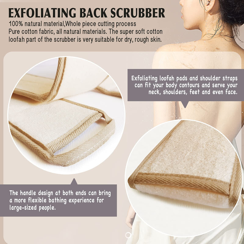 [Australia] - Natural Loofah Sponge Back Exfoliating Scrubber Combo Set, Seep Cleansing Skin and Facial Loofah Pad 