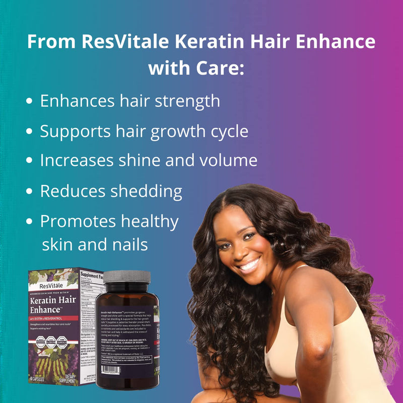 [Australia] - ResVitale Keratin Hair Enhance - Keratin Complex for Hair, Skin and Nails - Keratin Hair Booster with Resveratrol, Biotin, Vitamin B6, & Pantothenic Acid - 60 Veggie Caps 