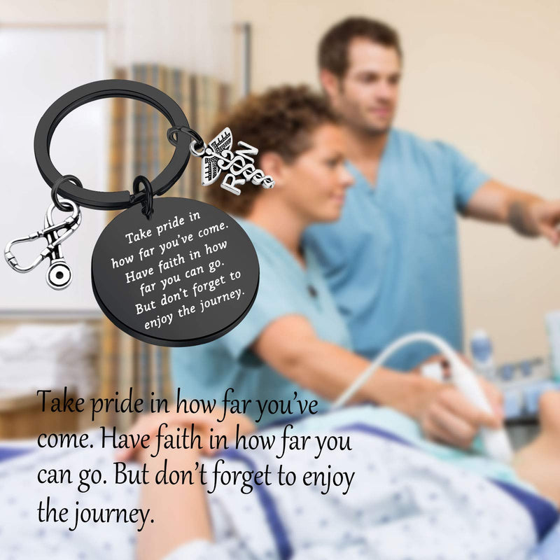 [Australia] - FUSTMW RN Nurse Keychain Gift RN Graduate Gifts Registered Nurse Gifts Medical Jewelry RN Charm Take Pride in How Far You Have Come Nurse Inspirational Gifts … Black 