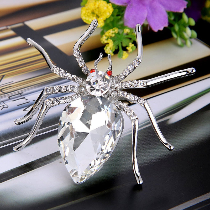 [Australia] - EVER FAITH Rhinestone Crystal Art Deco Gothic Style Spider Teardrop Brooch Silver-Tone Clear 