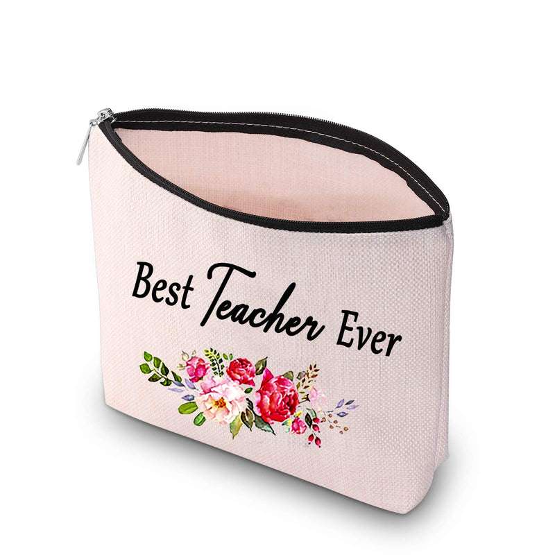 [Australia] - PXTIDY Teacher Appreciation Gift Best Teacher Ever Makeup Bag Teacher Pencil Pouch Travel Cosmetic Bag Graduation Gift End of Year Gift (Best Teacher Ever) 