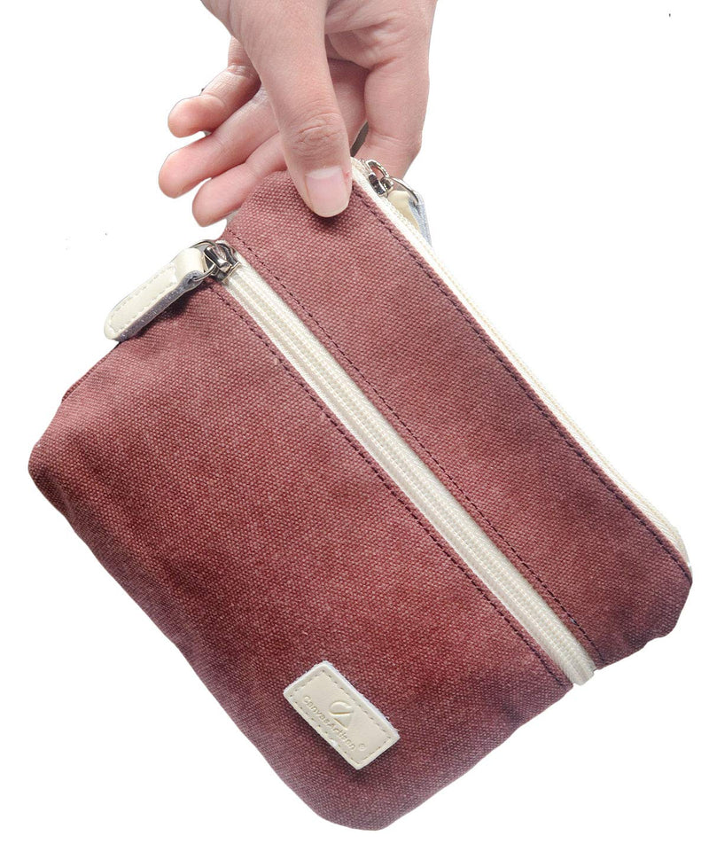 [Australia] - POPUCT Women's Retro Canvas Zipper Coin Purse Phone Pouch Cosmetic Bag (Pure Wine red) Pure Wine Red 