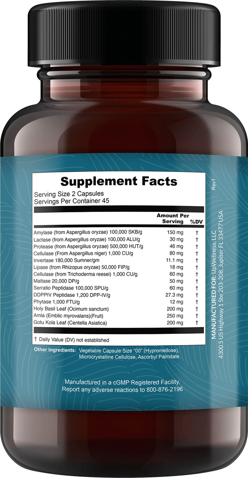 [Australia] - UpWellness Total Revive + - Broad Spectrum Digestive Enzymes - 90 Capsules - Supports Weight Control, Digestion, and Metabolism - 10 Essential Enzymes and 3 Herbal Adaptogens - Physician Formulated 