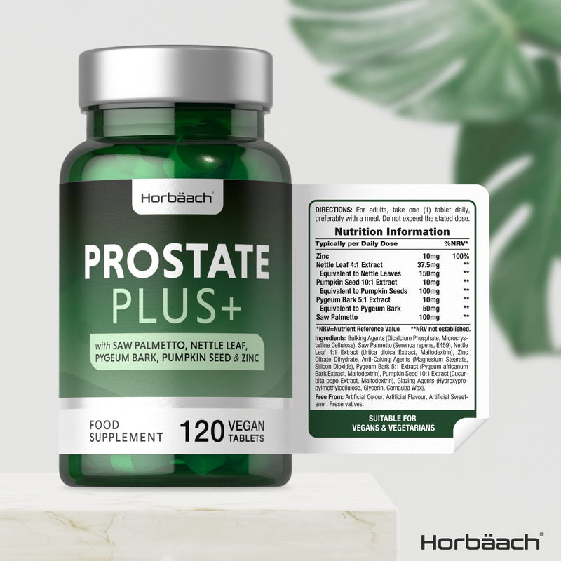 [Australia] - Prostate Supplements for Men | 120 Vegan Tablets | with Saw Palmetto, Pumpkin Seed, Nettle Leaf, Pygeum Bark & Zinc | by Horbaach 