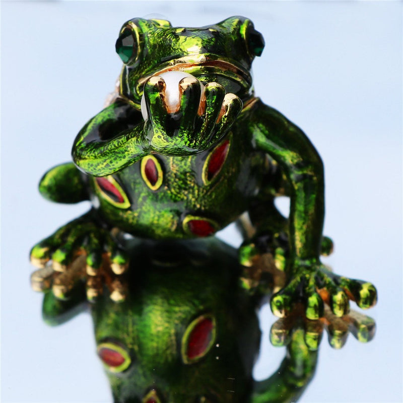 [Australia] - Waltz&F Kiss pearl frog Trinket Box Hinged Hand-painted Animal Figurine Collectible Ring Holder 