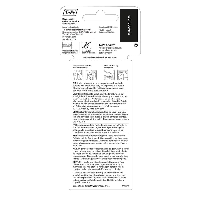 [Australia] - TePe Angle Interdental Brushes Mixed Pack / Samples of Every Size / Easy and simple interspace cleaning with long handle and angled neck / 2 x 6 brushes 