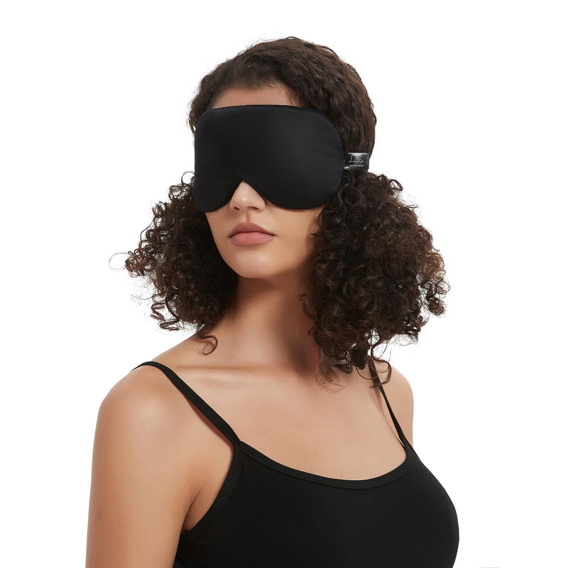 [Australia] - Alaska Bear Sleep Mask Silk Cover - Eye Contour Built in No Pressure - Handmade, Upgrade Over Conventional "Flat" Thin Shades (Black, Gift Ready Packaging) Black 