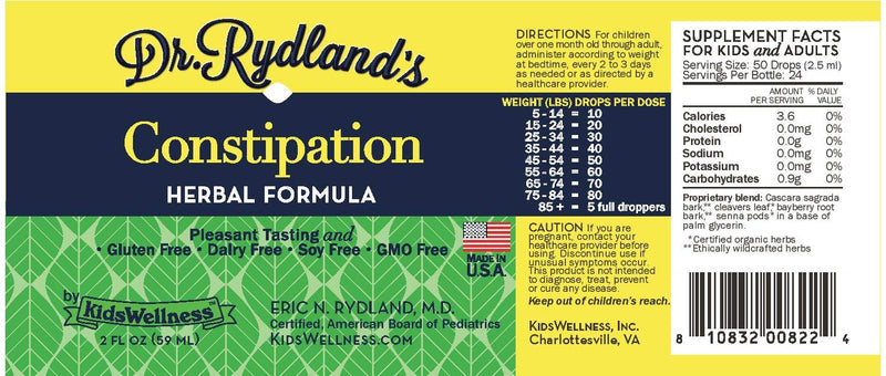 [Australia] - Dr. Rydland's by Kidswellness Liquid Herbal Formulas (Constipation, 2oz) Constipation 2 Fl Oz (Pack of 1) 