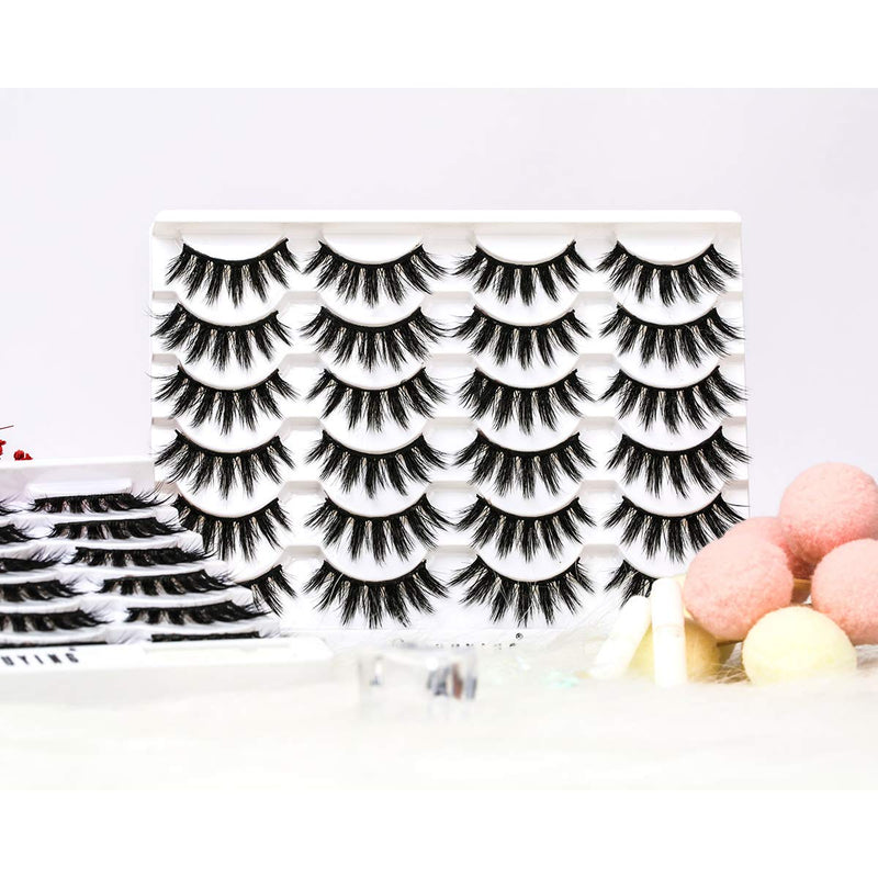 [Australia] - SY SHUYING 3D Faux Mink Eyelashes With Glue Dramatic Fluffy Wispy False Lashes Pack Hand-made Natural Look Long Thick Eyelashes (12 Pairs with Glue) 