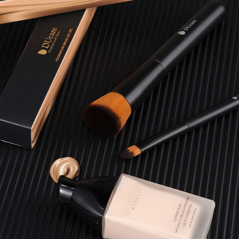 [Australia] - DUcare 2Pcs Foundation Brush and Concealer Brush Professional Flat Top Kabuki Brush for Face Synthetic Liquid Blending Mineral Powder Makeup Tools 