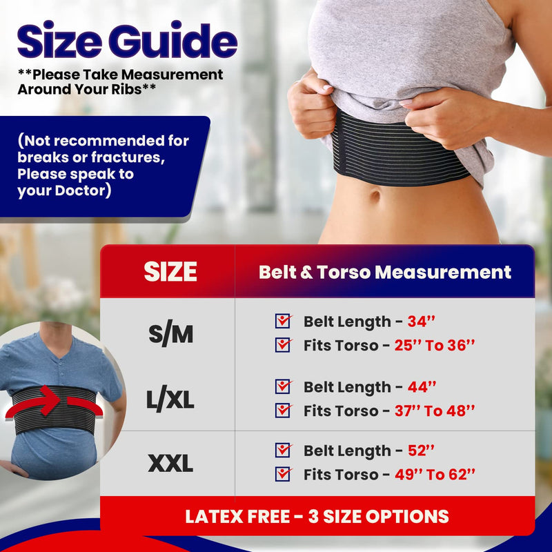 [Australia] - Chest Binder Rib Brace – Rib Belt to Reduce Rib Cage Pain. Chest Compression Support for Rib Muscle Injuries, Bruised Ribs or Rib Flare. Breathable Chest Wrap Breast Binder for Women or Men (XXL) XXL - (49" to 62") 