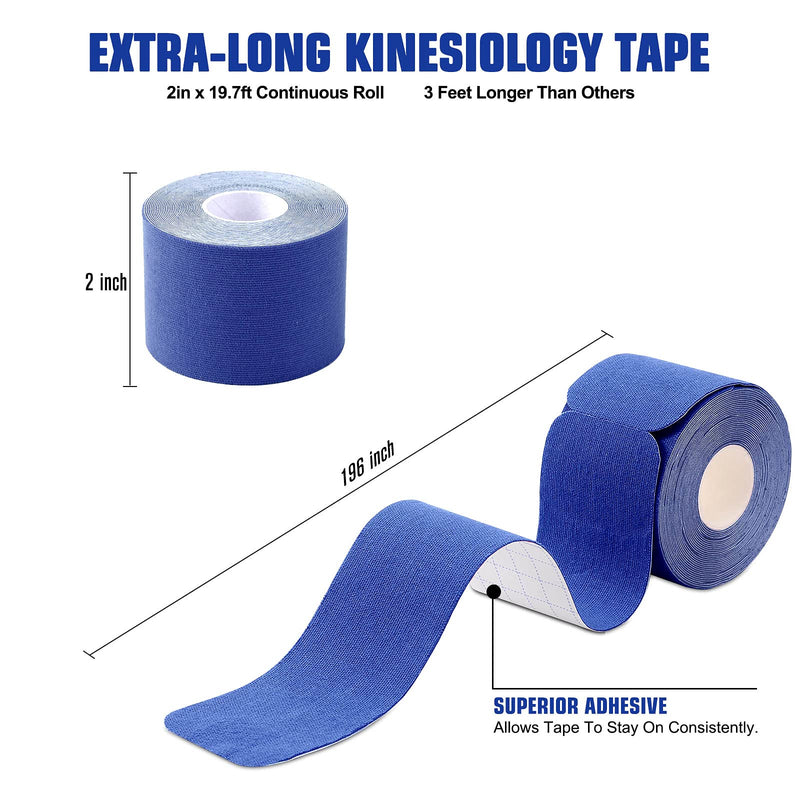 [Australia] - Kinesiology Tape Precut(4 Pack) Kinetic Tape Rolls Athletic Tape Elastic Therapeutic Sport Tape for Knees, Ankles, Shoulder, Elbow, Pain Relief and Injury Recovery 2 Inch x 16.4 ft (4 Pack) Navy Blue 