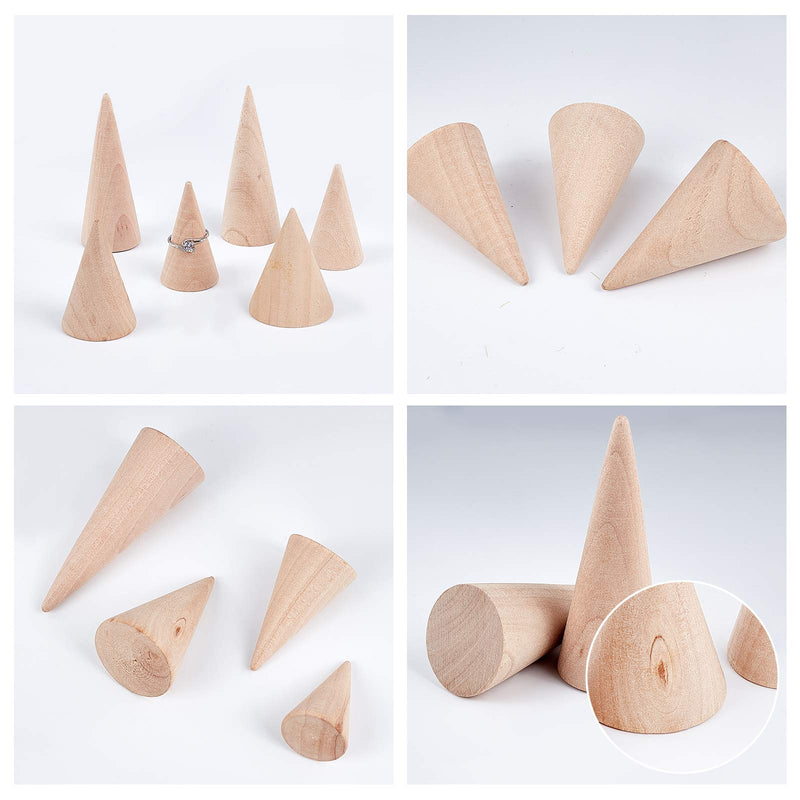 [Australia] - FINGERINSPIRE Set of 11 Wooden Cone Ring Holders Ring Display Stands Organizer Holders Jewelry Display DIY Craft Wood Cone Stand, 11 Different Size, Height 1.5-3.1inch 