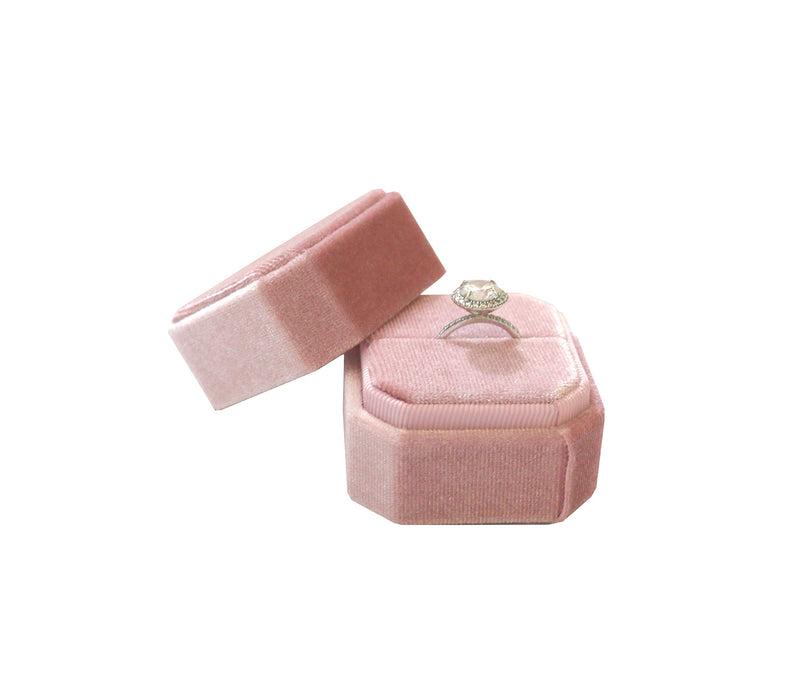 [Australia] - Flowers & Bliss Velvet Square Bevel Single Ring Box, Photography Prop, Vintage Wedding Ceremony Ring Box Detachable Lid, Engagement, Modern, Single Ring Box (Pink Bevel, Single Ring Box) Pink Bevel 