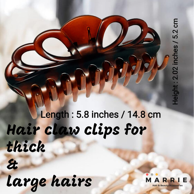 [Australia] - Marrie Extra Large Hair Claw Clips for Women Thick Long Curly Hair Nonslip Jumbo Strong Big Hold Jaws Clip Clamp Grip French Hair Styling Accessories 5.8 Inches long (Black & Brown) Black & Brown 