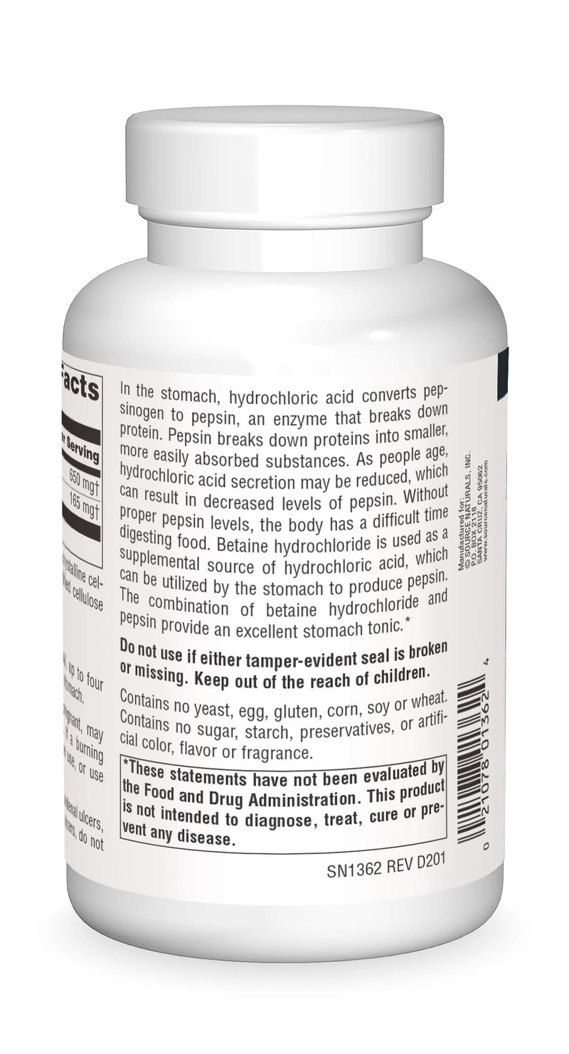 [Australia] - Source Naturals - Betaine HCl Hydrochloric Acid Source 650 mg. - 180 Tablets 