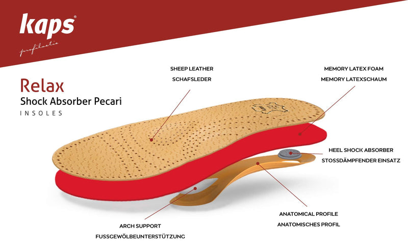 [Australia] - Orthotic Orthopedic Shoe Insoles Inserts with Arch Support Made of Leather and Memory Foam, Kaps Relax Shock Absorber Pecari 36 EUR / 3 UK / Women 