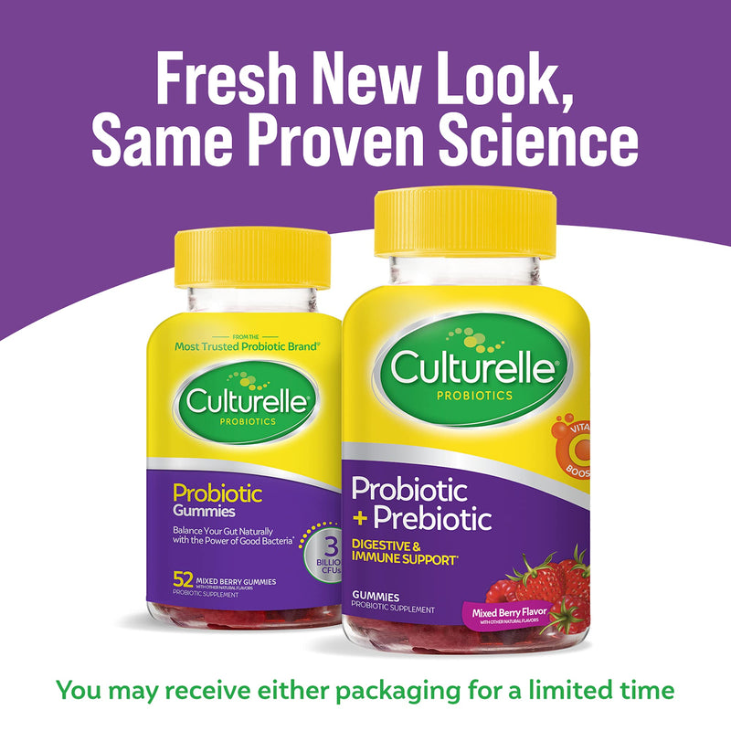 [Australia] - Culturelle Daily Probiotic Gummies for Men and Women, Probiotic + Prebiotic with Vitamin C Boost, Digestive + Immune Support*, Gluten Free, Mixed Berry Flavor, 52 Count Adult (52 Count) 