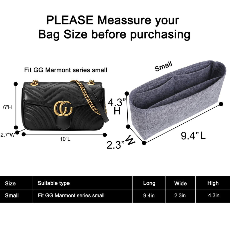 [Australia] - OAikor Purse Organizer Insert Felt Bag Handbag Tote Shaper Insert for GG Marmont Matelasse Shoulder Bag (Small, Gray) Small 