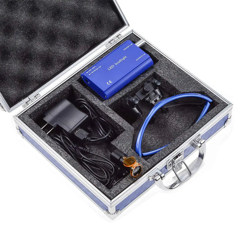 [Australia] - Ocean Aquarius Blue 2.5X420MM Loupes Magnifier +5 Headlight Plug in Clip Head Light with Filter Aluminum Box 008. 