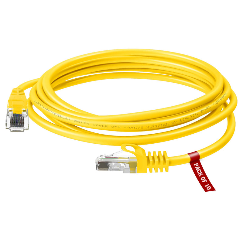 [Australia] - Newyork Cables 5 FT Pack of 10 Cat6 Ethernet Patch Internet Cable | Short Cat 6 Snagless Network Cable, Cat6 Cable, Cat 6 Cable, Networking Cable in Yellow 5 Feet 