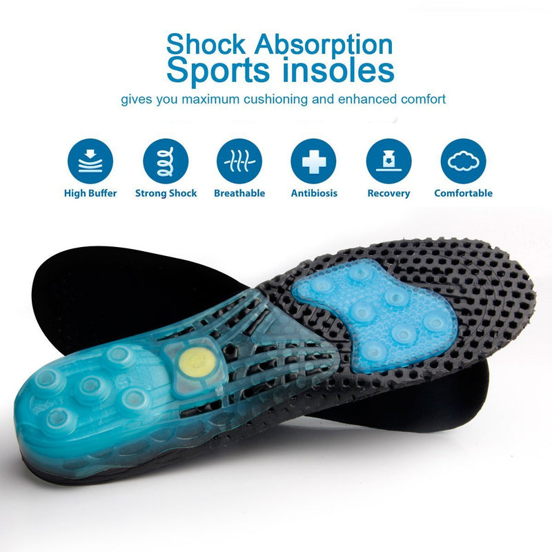 [Australia] - Silica Gel Sport Shoe Insole,MARRDO Spring Cushioning Shock Absorption Shoe Insert ,Forefoot Enhances Massaging Footbeds,Plantar Fasciitis Sports Running Insoles for Men & Women(Men 7.5-10) Men 7.5-10/Women 9-11 Black 