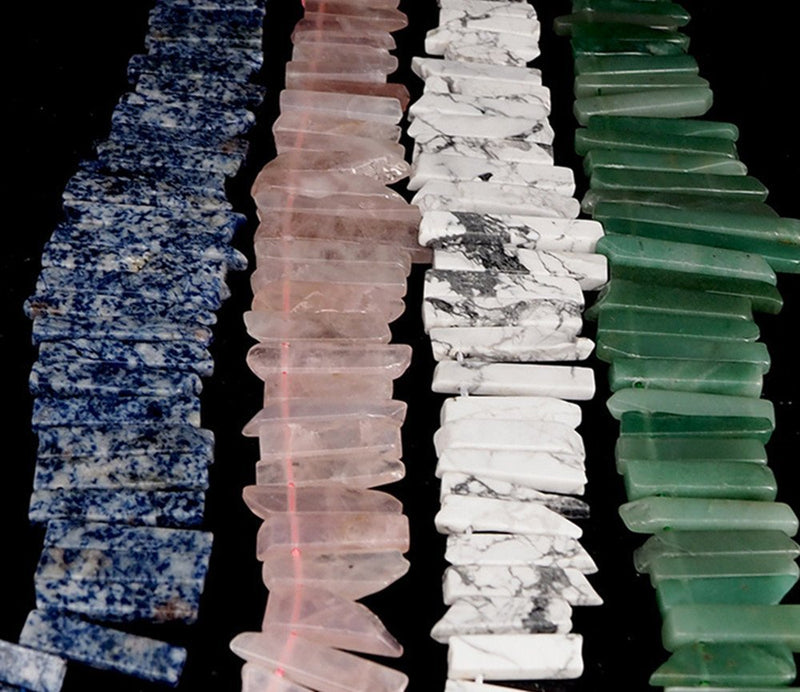 [Australia] - AITELEI Natural Rose quartz Crystal Points Beads Irregular Flat Strip Loose Stick Beads Gemstone for Jewelry Making Healing Crystal Polished/Raw Quartz Top Drilled 