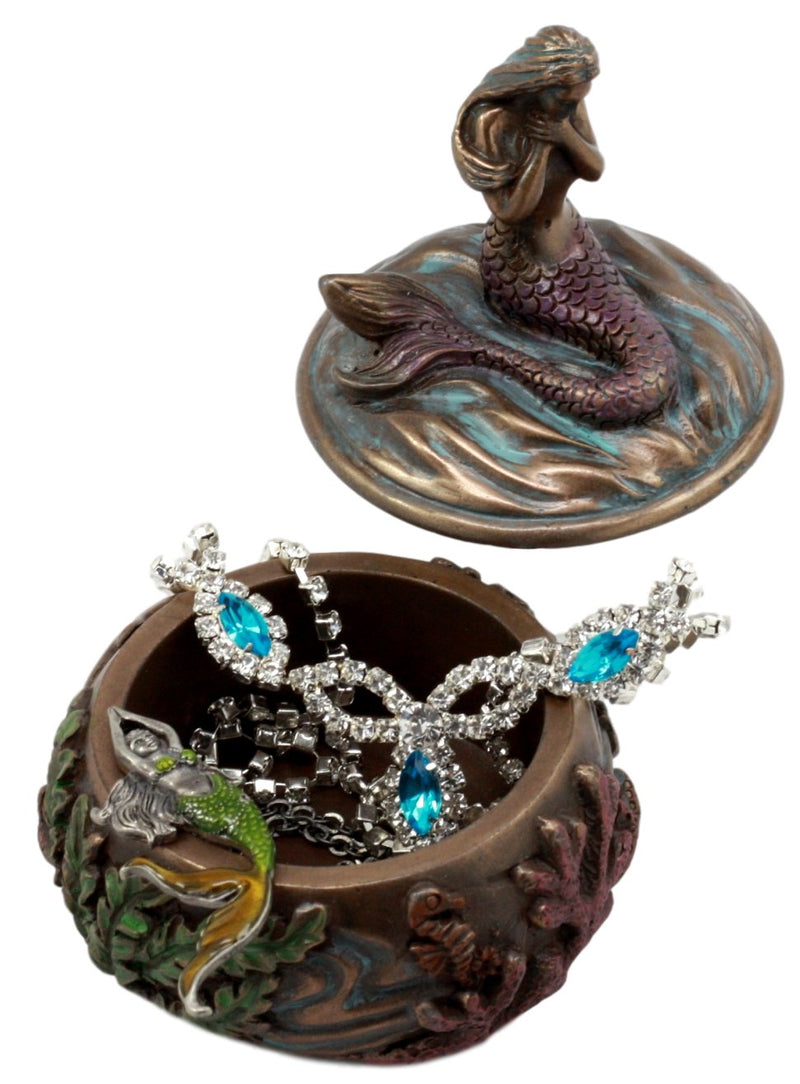 [Australia] - Ebros Beautiful Mermaid Tefiti Praying Round Jewelry Box Figurine 3.25"H Small Nautical Starfish Coral Decorative Trinket Keepsake 