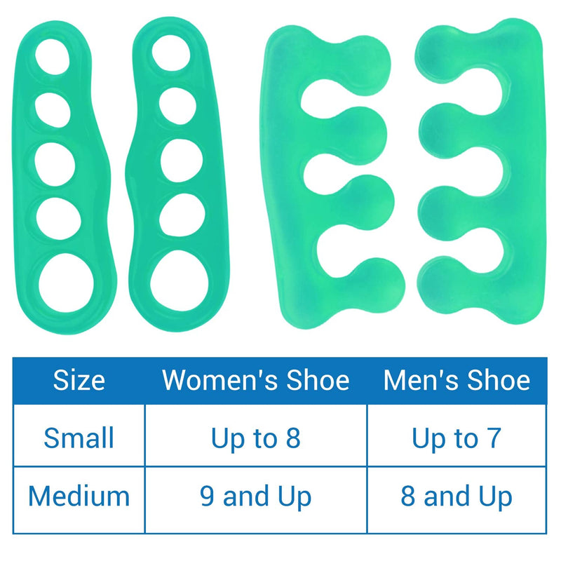 [Australia] - ViveSole Toe Stretchers Separators (4 Pieces) - Gel Therapeutic Spa Spacer Spreaders for Bunions, Overlapping Hammer Toe, Yoga, Plantar Fasciitis, Nail Polish, Correct Metatarsal Pain, Cushion Green 4 Piece Set 