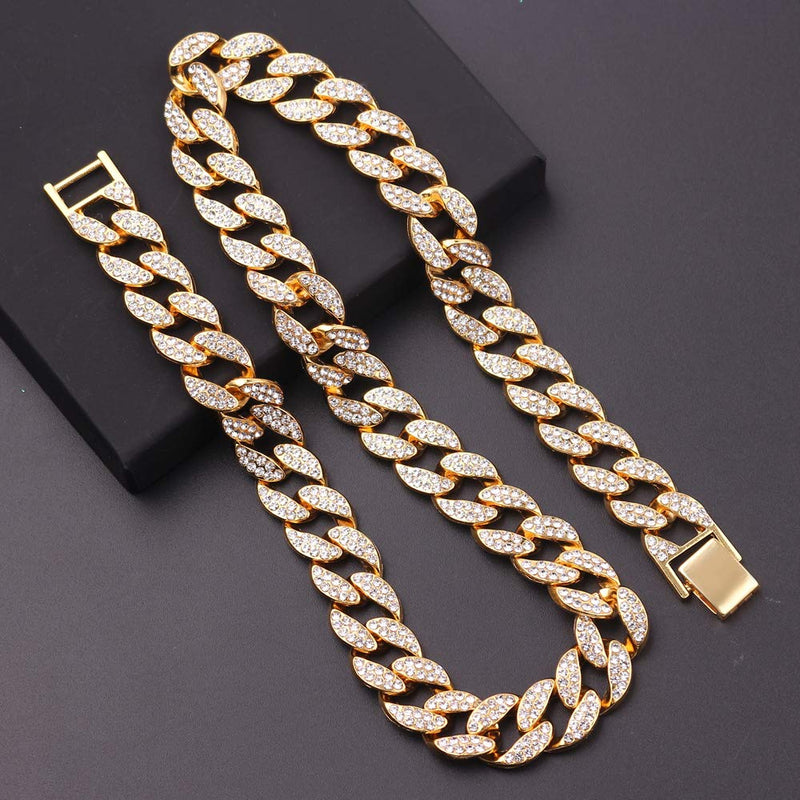 [Australia] - Cuban Link Necklace for Men - Hip Hop Necklace Iced Out with Bling Rhinestones, Fashion Accessory for Hip Hop Lovers Gold 18.0 Inches 