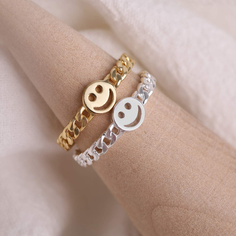 [Australia] - YeGieonr Gold Smiley Face Ring Happy Face Ring with Cute Chain Link Good Luck Stackable Rings for Women White-Gold 5 