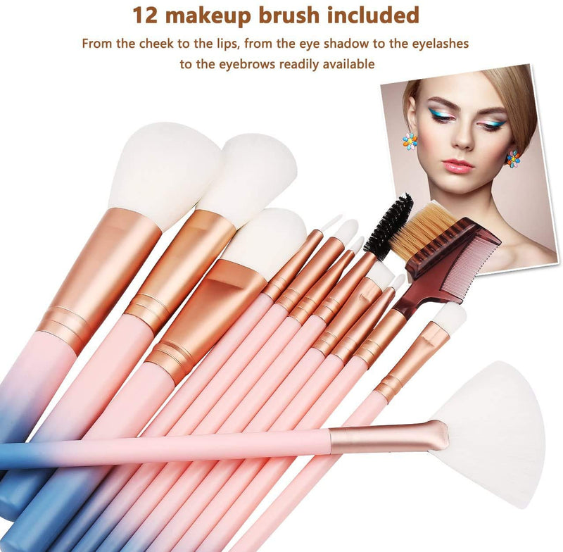 [Australia] - Makeup Brush Sets - 12 Pcs Makeup Brushes for Foundation Eyeshadow Eyebrow Eyeliner Blush Powder Concealer Contour Pink 