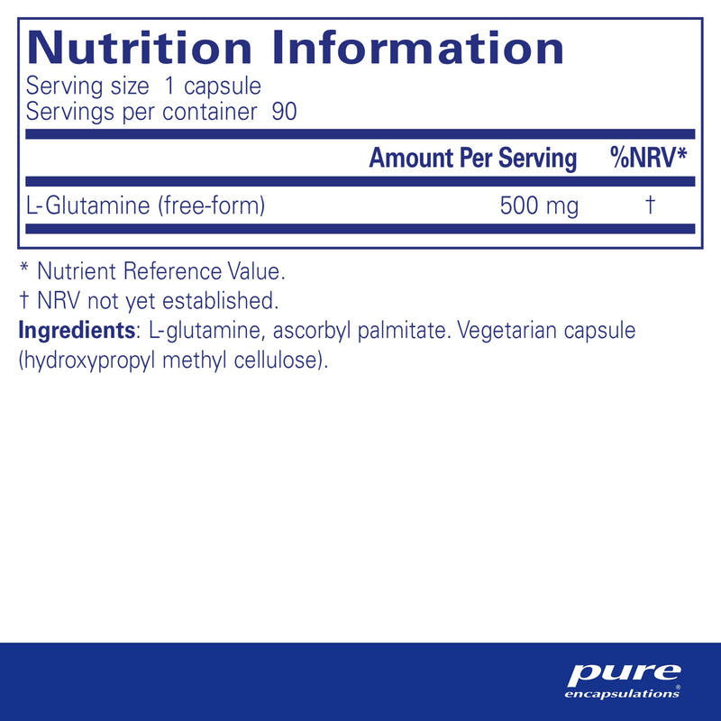 [Australia] - Pure Encapsulations - L-Glutamine 500mg - High Quality Pure Free-Form Glutamine Capsules - 90 Capsules 