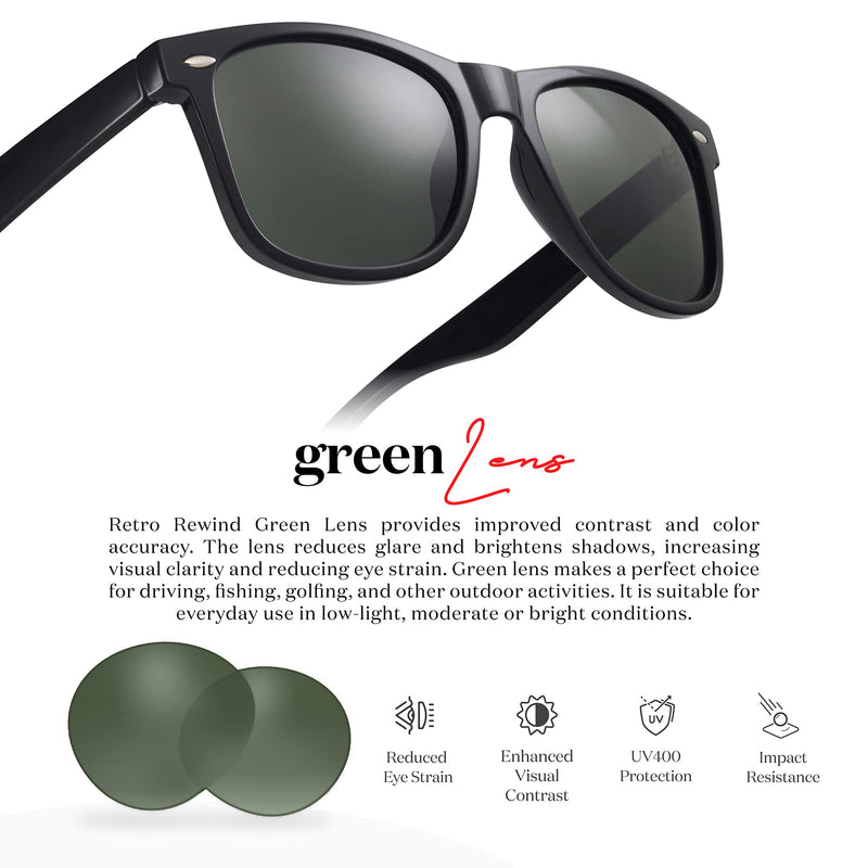 [Australia] - Retro Rewind Polarized Sunglasses for Men Women UV Protection Classic Sun Glasses Gloss Black | Green 