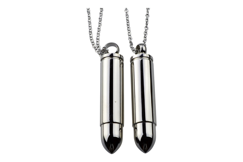 [Australia] - (2) Silver Bullet Memorial Cremation Jewelry Urns Necklaces for Ashes Stainless Steel 20" inch Chains, Police, Military, Soldier, Sportsman, K9, Officer 