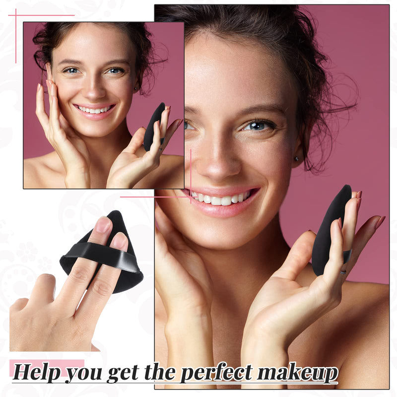 [Australia] - Patelai 2 Pcs Powder Puff Makeup Puff Triangle Powder Puff Soft Powder Sponge Reusable Triangle Sponges with Strap for Loose Powder Cosmetic Foundation Wet Dry Makeup (Black) Black 