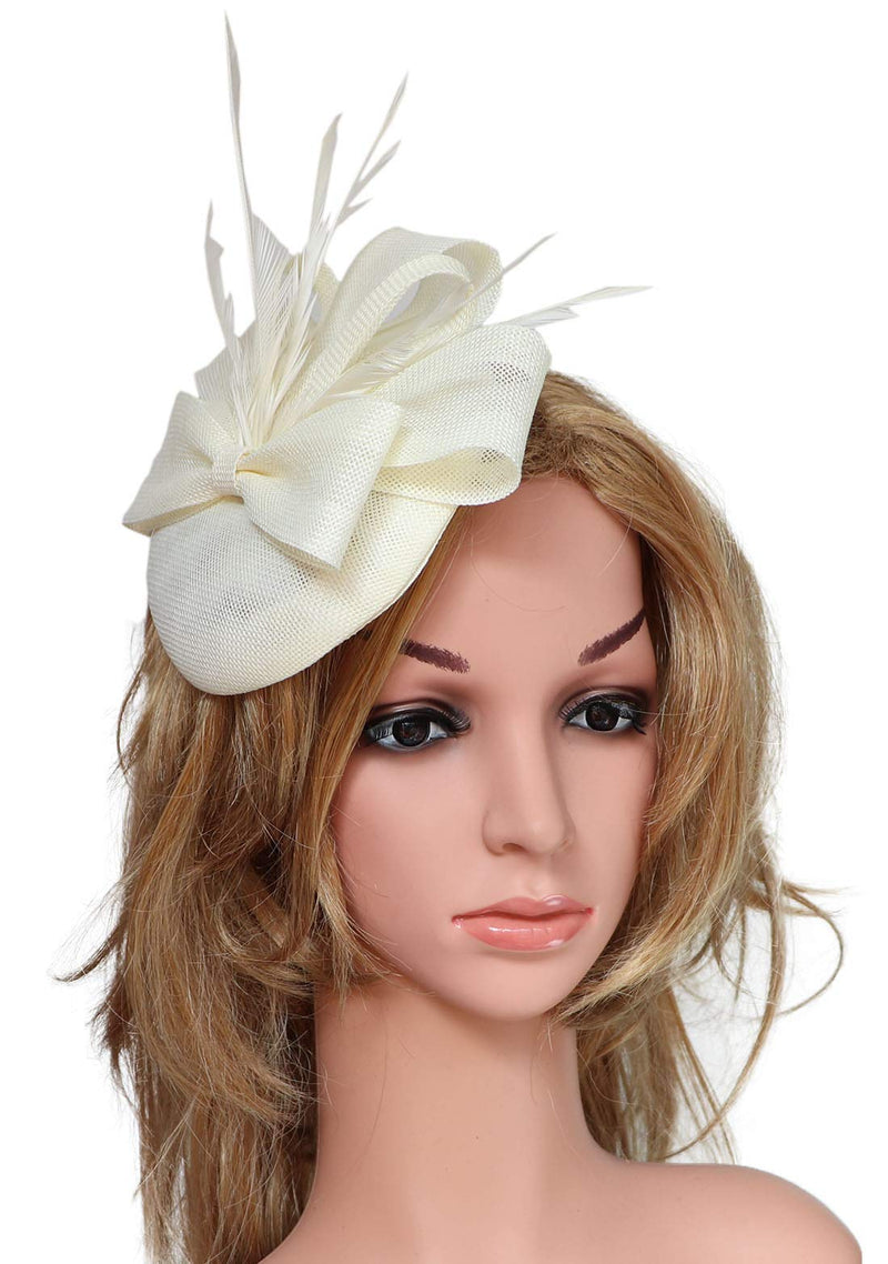 [Australia] - Biruil Fascinators Hat for Women Girls Sinamay Flower Feathers Tea Party Cocktail Headband Hair Clip A Beige 