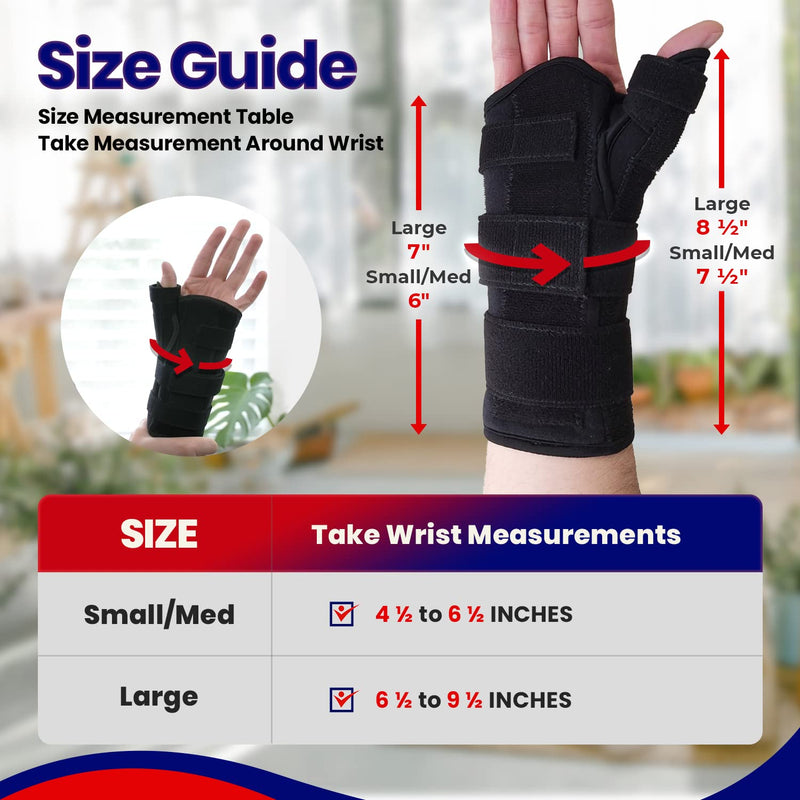 [Australia] - Thumb Spica Splint & Wrist Brace – Both a Wrist Splint and Thumb Splint to Support Sprains, Tendinosis, De Quervain's Tenosynovitis, Fractures or Trigger Thumb Hand Brace for Carpal Tunnel (Left S/M) Left Small/Medium (Pack of 1) 