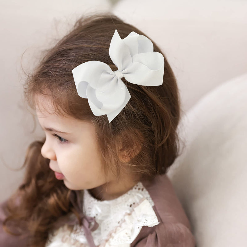 [Australia] - 2Pcs Children Girls Ribbon Bows Hair Clips, 6 Inch White Grosgrain Ribbon Hair Pins Hair Bows Hair Barrette Clips, Fashionable Girls Hair Accessories 