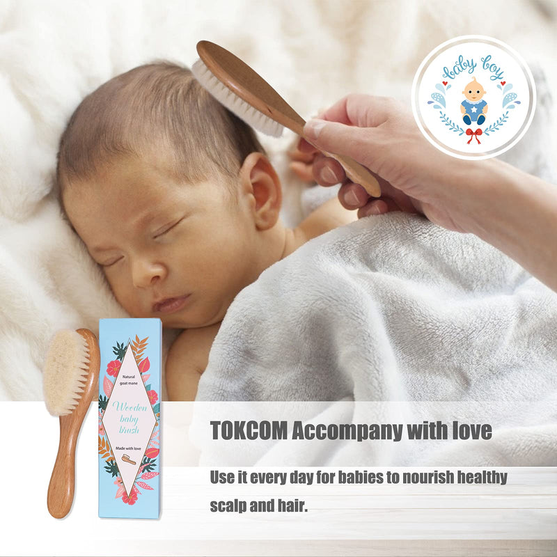 [Australia] - Tokcom Baby Hairbrush, Baby Massage Brush with Wooden Handle & Super Soft Goat Bristles for Newborns & Toddlers 1 Count (Pack of 1) 