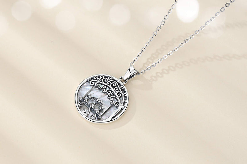 [Australia] - Eusense Sterling Silver Necklace Cat Tree of Life Pendant with Mother-of-pearl Family Spiritual Mother's Day Jewelry Gift for Mon Women Girls 