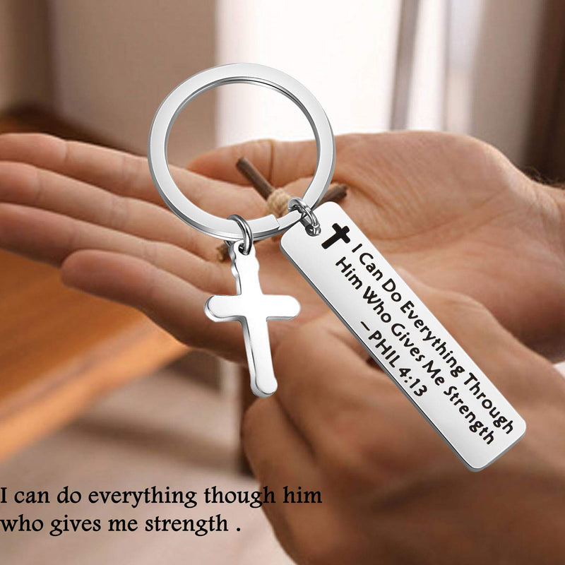 [Australia] - LQRI Christian Gifts I Can Do Everything Through Him Who Gives Me Strength Philippians 4:13 Keychain Christian Jewelry Gifts (silver) 