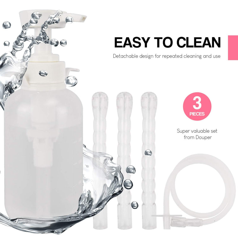 [Australia] - Douper Reusable Vaginal Douche, 300ml Women Vaginal Cleaning System Anal Douche Portable kit with 3 Nozzles, Maintain Feminine Hygiene for Daily Care, BPA & PVC Free 