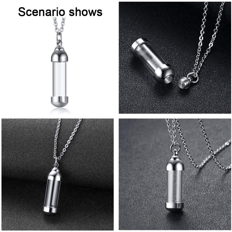 [Australia] - Cupimatch Glass Openable Perfume Container Vial Tube Necklace Chain, Stainless Steel Urn Keepsake Cremation Ashes Memorial Pendant Necklace Jewelry Big 