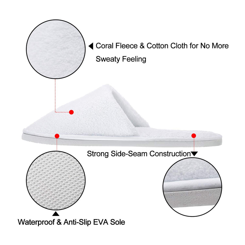 [Australia] - echoapple 5 Pairs of Deluxe Closed Toe White Slippers for Spa, Party Guest, Hotel and Travel (Medium, White-5 Pairs) 4-7 Women/5-7 Men 